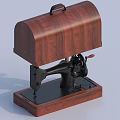 Vintage Industrial Sewing Machine With Wooden Cover Black Body And Wooden Base