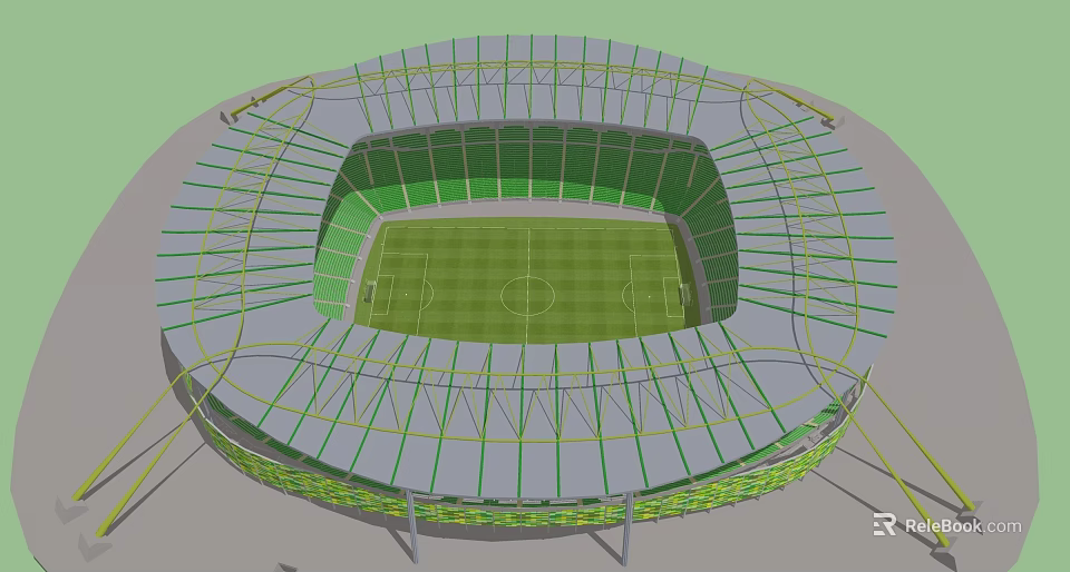 Modern Sports Stadium Design With Football Field Green Turf And Spectator Seats 3d model 