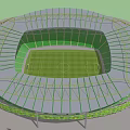 Modern Sports Stadium Design With Football Field Green Turf And Spectator Seats