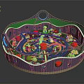 Colorful Decorative Household Tray With Green Purple Edges Holes Red Balls And Small Figures