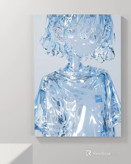 Abstract Painting of Transparent Crystal Figure in Blue with Glossy Flowing Texture 3d model 