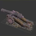 Ancient Cannon Medieval Weapon With Metal Barrel Wooden Carriage And Spoked Wheels