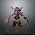 Children's Purple Monster Cartoon Character 3D Model With Big Ears Green Armor And Dagger