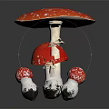 Red White Spotted Vegetable Mushrooms with Different Sizes on Dark Background 3d model