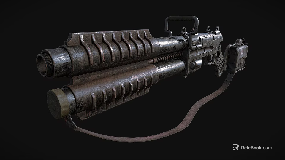 Heavy Duty Double Barrel Weapon With Metallic Texture And Tactical Strap Design 3d model 