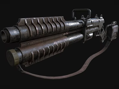 Heavy Duty Double Barrel Weapon With Metallic Texture And Tactical Strap Design 3d model