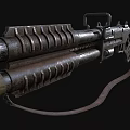 Heavy Duty Double Barrel Weapon With Metallic Texture And Tactical Strap Design