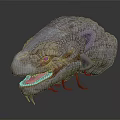 3D Rendered Monster Head With Scaled Skin Glowing Orange Eyes And Sharp Teeth