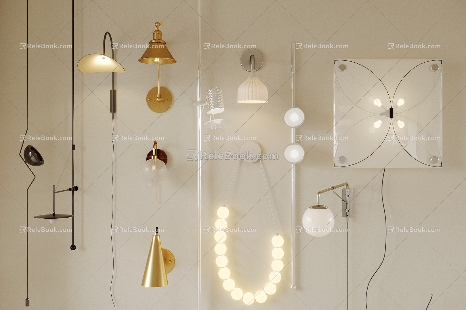 Modern cream wall lamp glass wall lamp metal wall lamp kite wall lamp round wall lamp long strip wall lamp 3d model