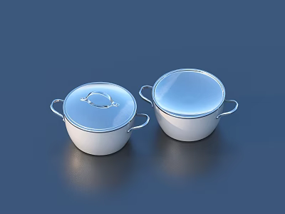 White Cookware Set Two Pots With Fish Shaped Lids And Handles 3d model