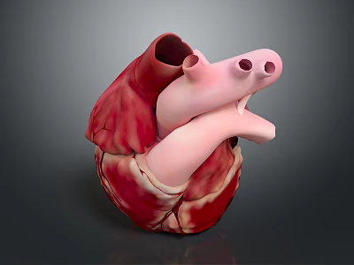 Detailed 3D Model of Human Heart with Red Pink Tissues and Blood Vessels 3d model