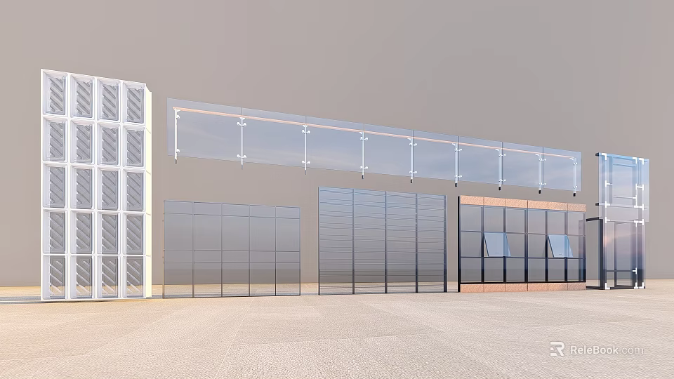 Modern Building Exterior Wall With Glass Curtain And Grid Design Features 3d model 
