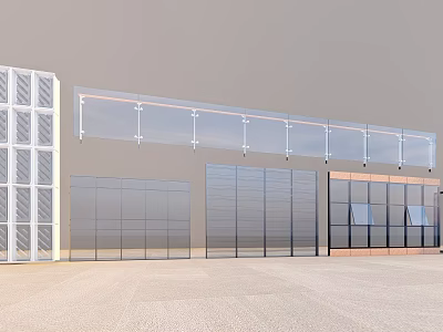Modern Building Exterior Wall With Glass Curtain And Grid Design Features 3d model