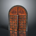Classic Architectural Arched Door With Copper Colored Grid Design And Stone Frame 3d model