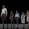 Group of People Posing in Black Background With White Shirt Lab Coat Casual Outfits