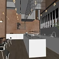 Elegant Modern Café Interior Design With Pendant Lights Bar Counter And Wooden Tables