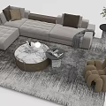 L Shaped Modern Sofa Coffee Table Set With Marble Top And Decorative Pillows 3d model