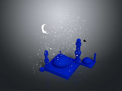 Blue Mosque Model With Dome Minarets Crescent Moon And Stars 3d model