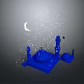 Blue Mosque Model With Dome Minarets Crescent Moon And Stars