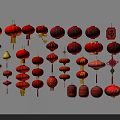 Traditional Chinese Lanterns in Various Colors and Different Shapes Hanging Together