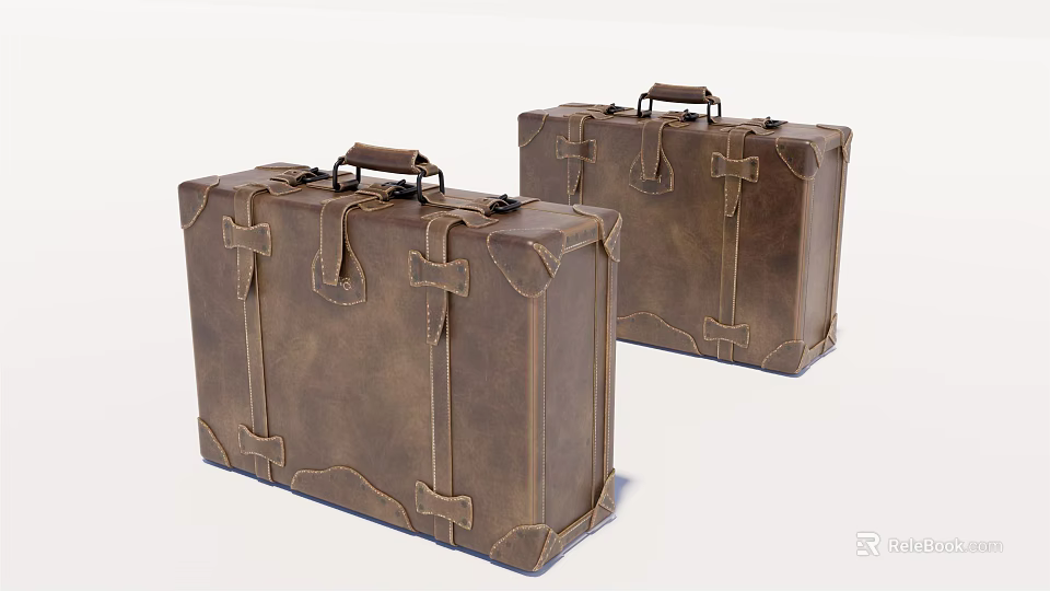 Vintage Brown Leather Suitcases With Classic Buckles And Stitched Details Retro Design 3d model 