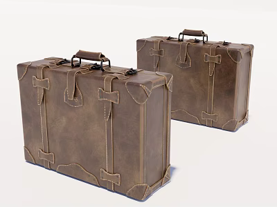 Vintage Brown Leather Suitcases With Classic Buckles And Stitched Details Retro Design 3d model