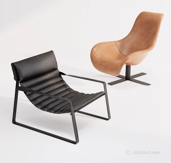 Black and Brown Leather Leisure Chairs With Modern Design And Metal Frame 3d model 