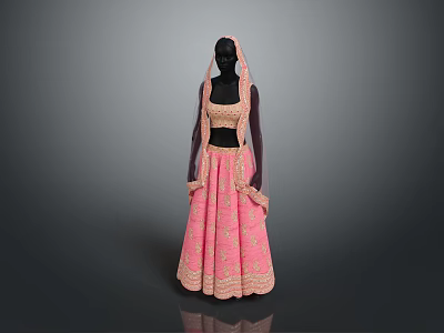 Man In Pink Traditional Attire With Gold Embroidery Standing Against Gray Background 3d model