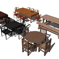Wooden Dining Table Sets with Rectangular Round Tables Matching Chairs and Benches in Various Styles 3d model