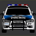 Blue and White Police Patrol Car With Flashing Lights And POLICE Decals