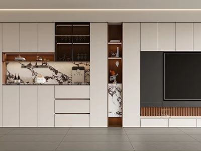 Modern TV Cabinet With White Wooden Design Marble Accent And Storage Drawers 3d model