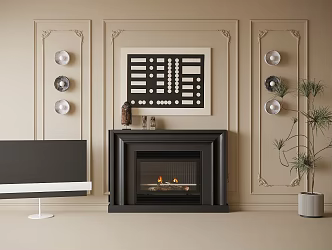 French fireplace background wall lamp TV set 3d model