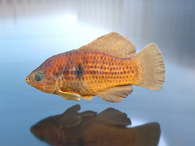 Vibrant Orange Brown Spotted Tropical Fish Swimming In Aquarium With Reflection 3d model