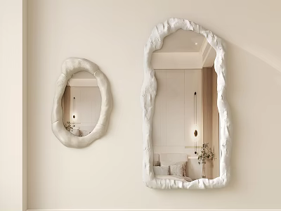 White Decorative Mirrors With Irregular And Oval Shapes For Interior Design 3d model