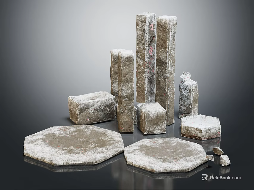 Stone Decorative Components Featuring Various Shaped Columns Blocks Slabs And Textured Surface 3d model 