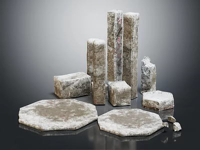 Stone Decorative Components Featuring Various Shaped Columns Blocks Slabs And Textured Surface 3d model