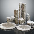 Stone Decorative Components Featuring Various Shaped Columns Blocks Slabs And Textured Surface 3d model