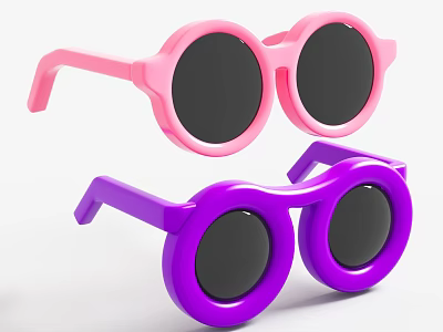 Two Pairs Of Stylish Pink And Purple Round Frame Sunglasses With Black Lenses 3d model