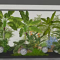 Tropical Plant Combination With Banana Trees Ferns And Glowing Spherical Lights Against Wall