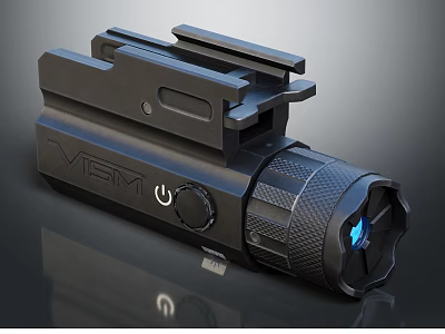 VIEW Tactical LED Flashlight With Black Textured Body Mounting Rail And Switch Control Design 3d model