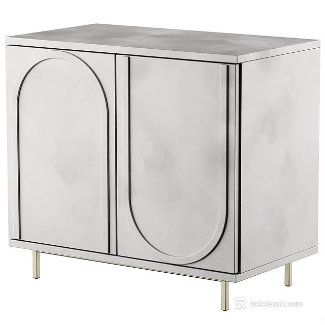 Modern Silver Metallic Dresser With Arched Door Design And Gold Metal Legs 3d model 
