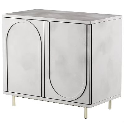 Modern Silver Metallic Dresser With Arched Door Design And Gold Metal Legs 3d model