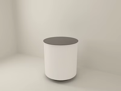 White Cylindrical Kitchen Island With Dark Top And Vertical Stripes In Light Room Corner 3d model