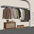 Modern Hanging Clothes Display with Various Styles Brown Beige Plaid Storage Cabinet and Floor Lamp