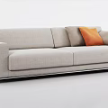 Modern Minimalist Light Grey Fabric Two Seater Sofa With Orange Cushion And Silver Metal Legs