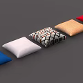 Colorful Decorative Cushions Arranged With Blue White Geometric Pattern Beige Red On Grey Background