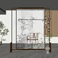 Elegant Chinese Style Room Divider With Bamboo Pattern And Wooden Frame 3d model