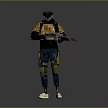 Game Movie Character Wearing Tactical Armored Suit And Helmet Holding Assault Rifle