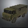 Military Green Cargo Truck With Canvas Covered Bed And Large Tires