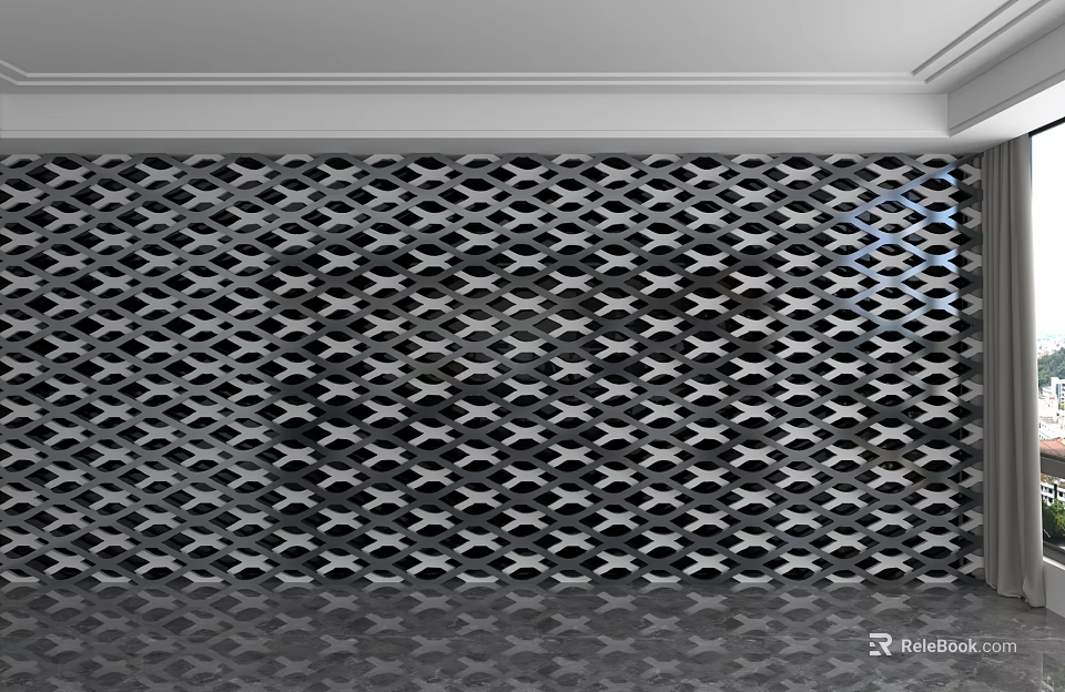 Modern Background Wall With Black And White Diamond Geometric Pattern And Glossy Surface 3d model 